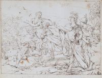 Set of three pen and wash drawings, 18th century French, Flemish and Italian school.