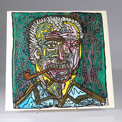 ROBERT COMBAS - GEORGES BRASSENS, 2021 Silkscreen on vinyl sleeve front & back. Internal screen printed pocket on front & back. Limited edition of 700 pieces. 