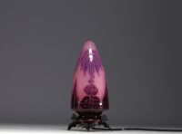 Le Verre Français - Acid-etched multi-layered glass night-light with dahlia decoration, signed.