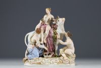 Meissen Porcelain Manufactory - ‘The Abduction of Europa by Zeus’ Polychrome and gold porcelain group, crossed swords mark.