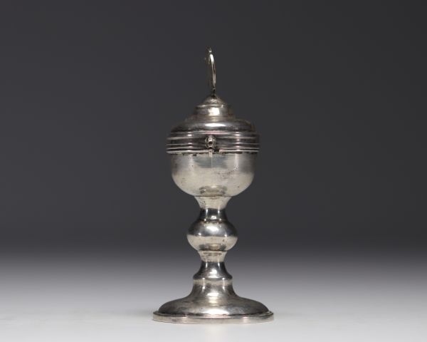 Solid silver Ciborium aux malades, Liège hallmark, 18th century.