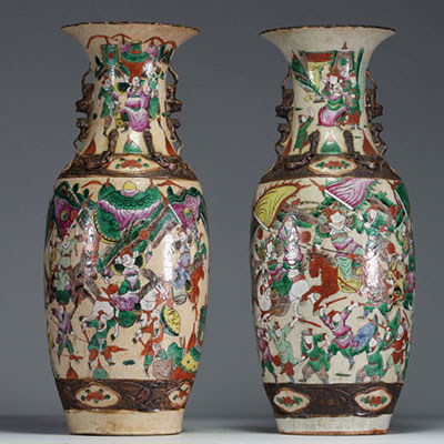 China - Large pair of Nanking porcelain vases, late 19th century.