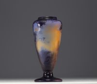 André DELATTE (1887-1953) Rare acid-etched multi-layered glass vase with owl design, signed.