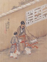 Chine - Ensemble de six peintures sur soie, représentations de sages et dignitaires, début XXème.