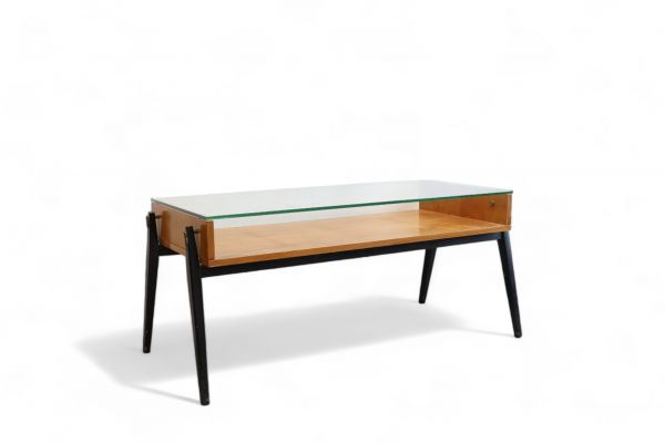 Alfred HENDRICKX (1931-2019) for Belform - Small veneer and glass coffee table, circa 1956.