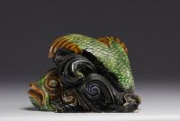 Enameled stoneware sculpture of a carp, 19th century Asian work.