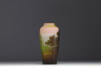 Émile GALLÉ (1846-1904) Acid-etched multi-layered glass vase with lake décor, signed.