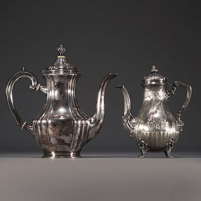 Set of two solid silver coffee pots, hallmarked 800.