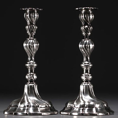 Pair of solid silver candlesticks, hallmarked 835 and three diamond hallmark, 20th century.