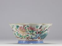 Large porcelain bowl from the Famille Rose with flowers and phoenix decoration from the 19th century