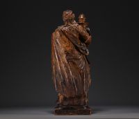 Statue de Sainte-Barbe - Sculpture en bois polychrome d'époque XVIIIe siècle.