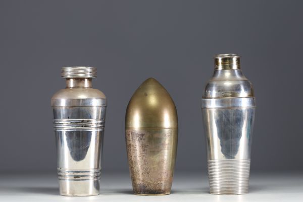 Set of three Art Deco silver-plated metal shakers, one of which was made by Gallia, France