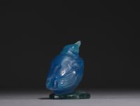 Amalric WALTER (1870-1959) Bird in blue pate de verre, signed on the edge of the base.