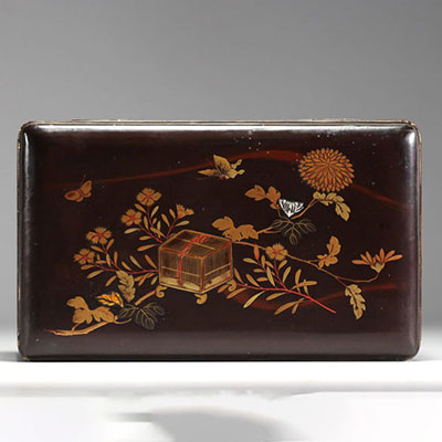 Japan - Lacquer tea chest decorated with birds and insects, circa 1900.