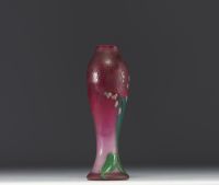 BURGUN & SCHVERER, Verrerie d'Art de Lorraine - Rare multi-layered glass vase with enamelled lily of the valley design, acid-etched on a pink background.