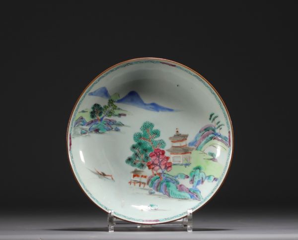 China - Famille rose porcelain plate with landscape design.