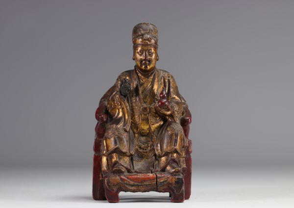 Chinese dignitary in polychrome wood from the Qing dynasty (清朝)