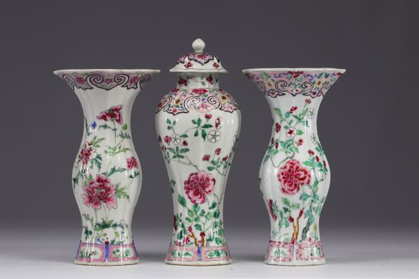 China - covered vase and two flower-decorated vases, Yongzheng period