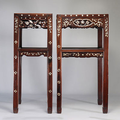 Pair of wooden stands with mother-of-pearl inlays Asia circa 1920