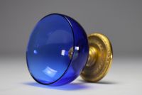 VERSACE - Blue glass bowl with gilded metal base.