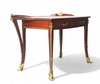 Louis MAJORELLE (1859-1926) Water lily desk, mahogany, grooved plant base decorated with gilt bronze water lily leaves and flowers, forming a shoe on the base.