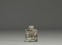 China - Set comprising an 18th century Compagnie des Indes porcelain tea caddy, a Canton porcelain teapot and a soapstone Sage.