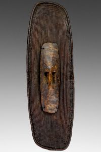 Manza / Ngombe - Basketry shield decorated with geometric designs Republic of Congo. Oubangi River.