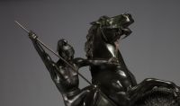 Pierre ANDREE (XIX-XX) ‘La chasse au bison’ (The buffalo hunt) Imposing bronze sculpture with shaded patina, signed.