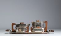 D'ARGENTAL - Art deco coffee service in silver-plated metal and wood, hallmarked.