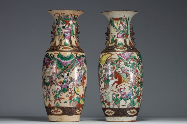 China - Large pair of Nanking porcelain vases, late 19th century.