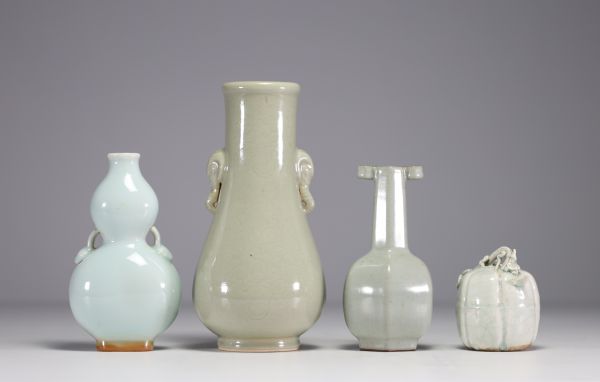 China - Set of four celadon porcelain vases.