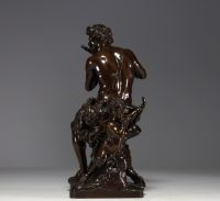 Antoine COYSEVOX (1640-1720) ‘Faune et satyre’ Bronze with brown patina, signed on the terrace.