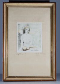 Marie LAURENCIN (1883-1956) “Jeune fille à la guitare” Original etching, signed.