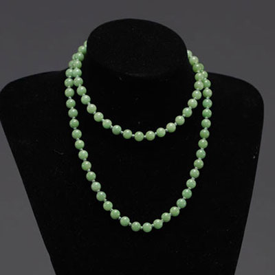 China - green jade pearl necklace with solid silver clasp.