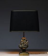 Willy DARO (XX) - Lampe en laiton et quartz, abat jour noir d'origine, vers 1970-80.