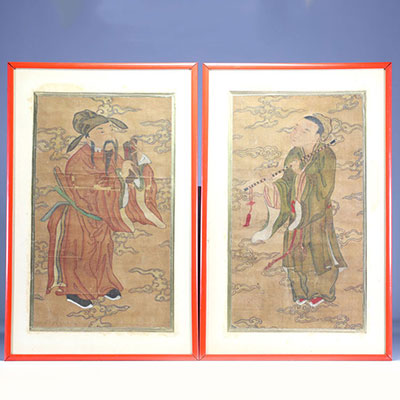 China - Pair of paintings on silk from the late 18th and early 19th centuries.