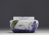 DAUM Nancy - Couve in acid-etched multi-layered glass with enamelled decoration of violets, signed.