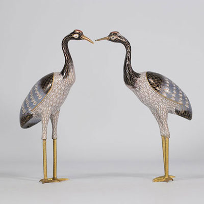 (2) Pair of cloisonné cranes from the Chinese Republic period (1912 - 1949)