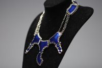 Philippe AIRAUD - Blue enamel and silver-plated metal necklace, signed.