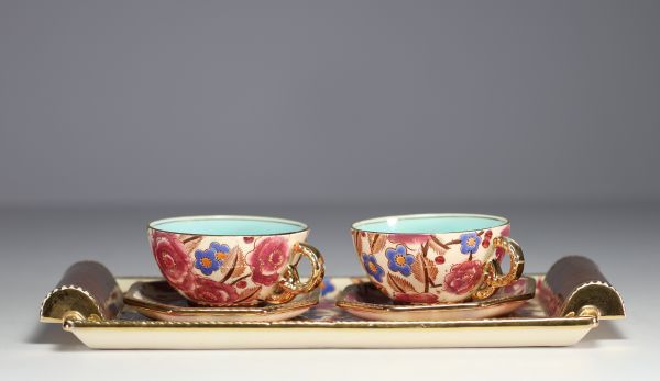 Raymond CHEVALLIER (1900-1959) for Boch Frères Keramis - Art Deco earthenware tête à tête service with stylised floral motif.