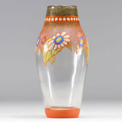 SCAILMONT vase with enameled flowers, Margot design.