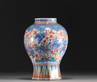 China - Polychrome porcelain vase decorated with figures and landscape, transition period.