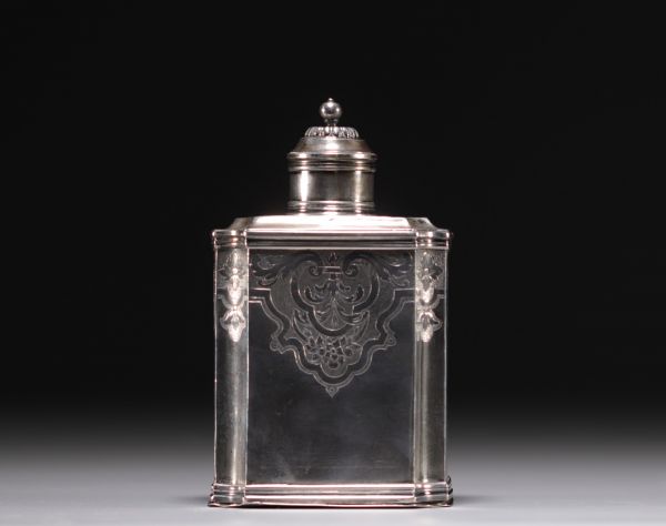 Silver tea caddy, French hallmark of imported work.