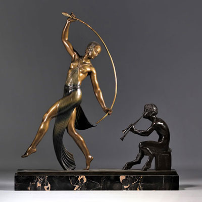 J.D. GUIRANDE (XIX-XX) Large Art Deco bronze sculpture 