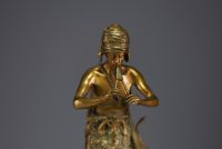 Léon HINGRE (1860-1926) ‘Le charmeur de serpent’ Bronze with golden patina, signed, foundry stamp ‘Louchet, Ciseleur, Paris’.