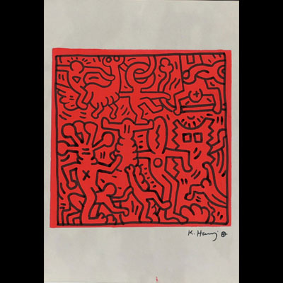 Keith HARING (1958-1990) Sans titre, 1986, peinture sur papier A4, cachets The Keith Haring Estate - Nakamura Keith Haring Collection - MoMa - The Keith Haring Foudation inc.