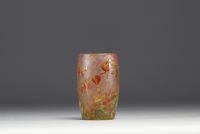 DAUM Nancy - Small vase in acid-etched multi-layered glass decorated with Coeur de Ginette, signed.