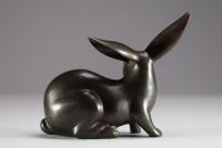 Hare, bronze sculpture, unsigned, mid 20th century.