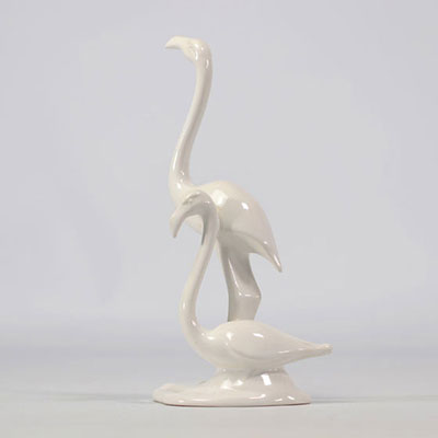 VILLEROY & BOCH Septfontaines, couple de flamants-roses blancs en faïence