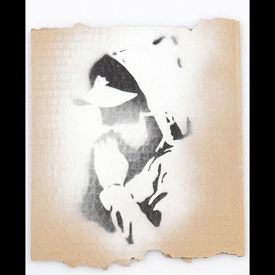 BANKSY (after) - Spray paint and stencil on cardboard. Free stencil spray paint art sown at Banksy's 